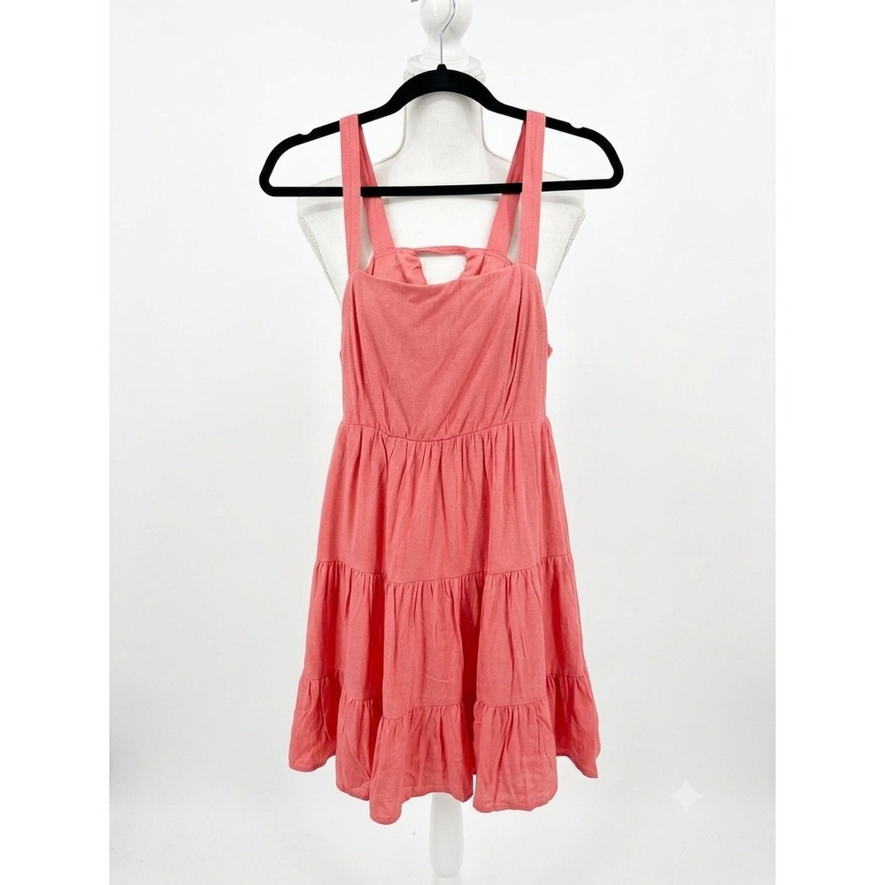 Trixxi Coral Pink Tiered Mini Dress Tie Back Cutout Sleeveless‎ 26CU227HW Large